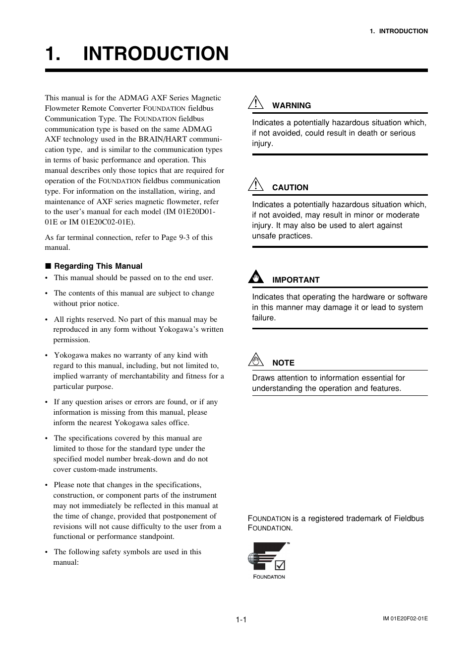 Introduction, Regarding this manual, Introduction -1 | Regarding this manual -1 | Yokogawa AXFA14G/C User Manual | Page 6 / 109
