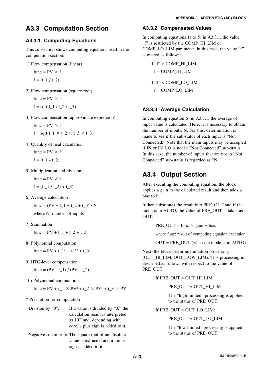 A3.3 computation section, A3.3.1 computing equations, A3.3.2 compensated values | A3.3.3 average calculation, A3.4 output section | Yokogawa AXFA14G/C User Manual | Page 79 / 109