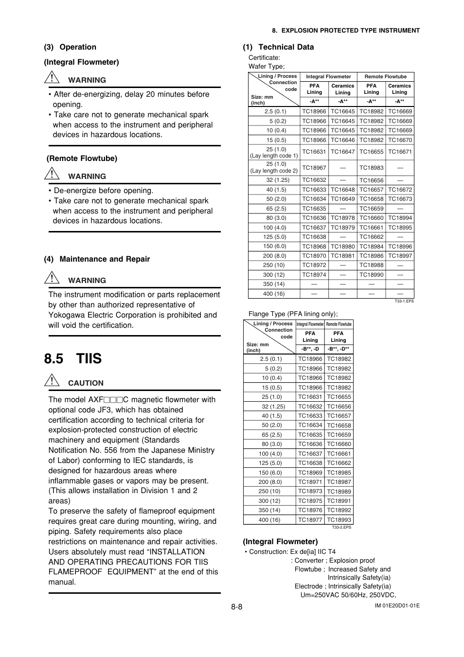 5 tiis, Tiis -8, 3) operation (integral flowmeter) | Integral flowmeter) | Yokogawa ADMAG AXF User Manual | Page 124 / 133