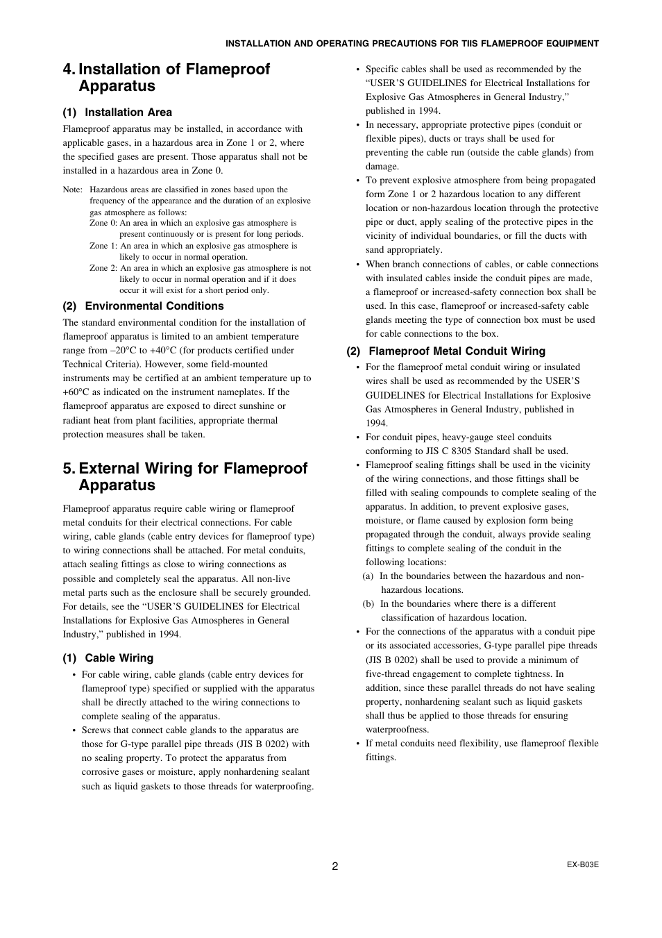 Installation of flameproofapparatus, External wiring for flameproofapparatus, Installation of flameproof apparatus | External wiring for flameproof apparatus | Yokogawa ADMAG AXF User Manual | Page 128 / 133