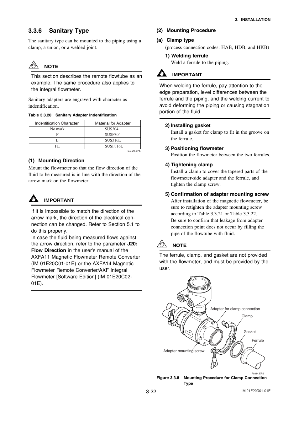 6 sanitary type, Sanitary type -22 | Yokogawa ADMAG AXF User Manual | Page 32 / 133