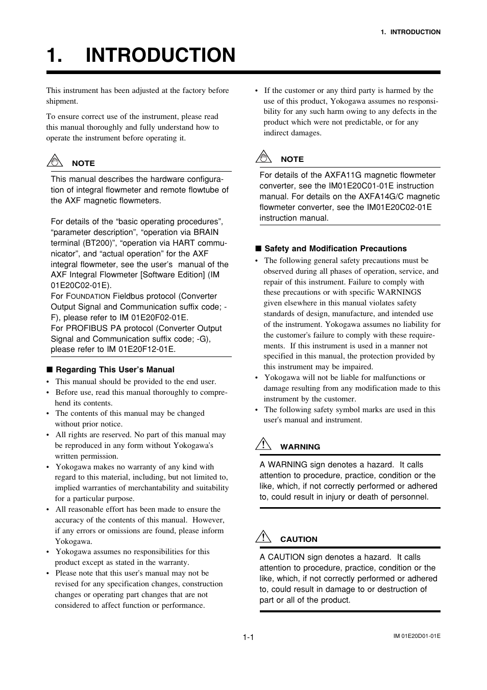 Introduction, Introduction -1 | Yokogawa ADMAG AXF User Manual | Page 4 / 133