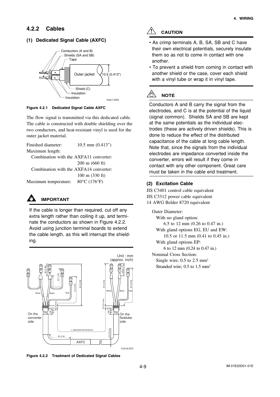 2 cables, Cables -9, 1) dedicated signal cable (axfc) | Stranded wire; 0.5 to 1.5 mm | Yokogawa ADMAG AXF User Manual | Page 43 / 133