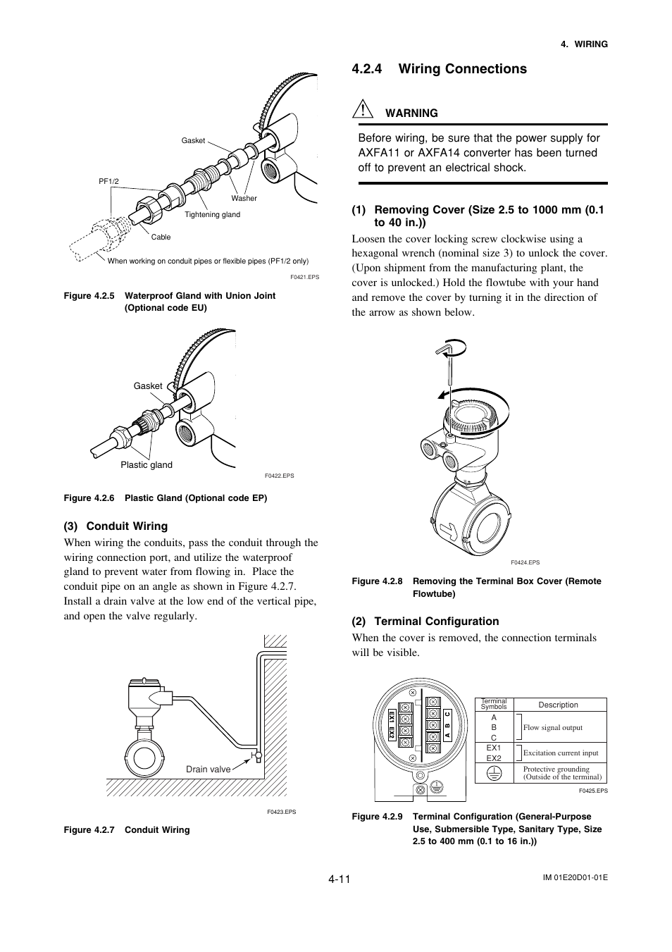 4 wiring connections, Wiring connections -11 | Yokogawa ADMAG AXF User Manual | Page 45 / 133