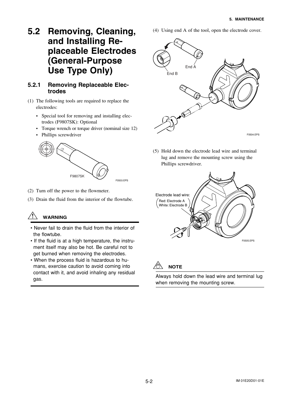 1 removing replaceable electrodes, Removing replaceable electrodes -2, 1 removing replaceable elec- trodes | Yokogawa ADMAG AXF User Manual | Page 51 / 133