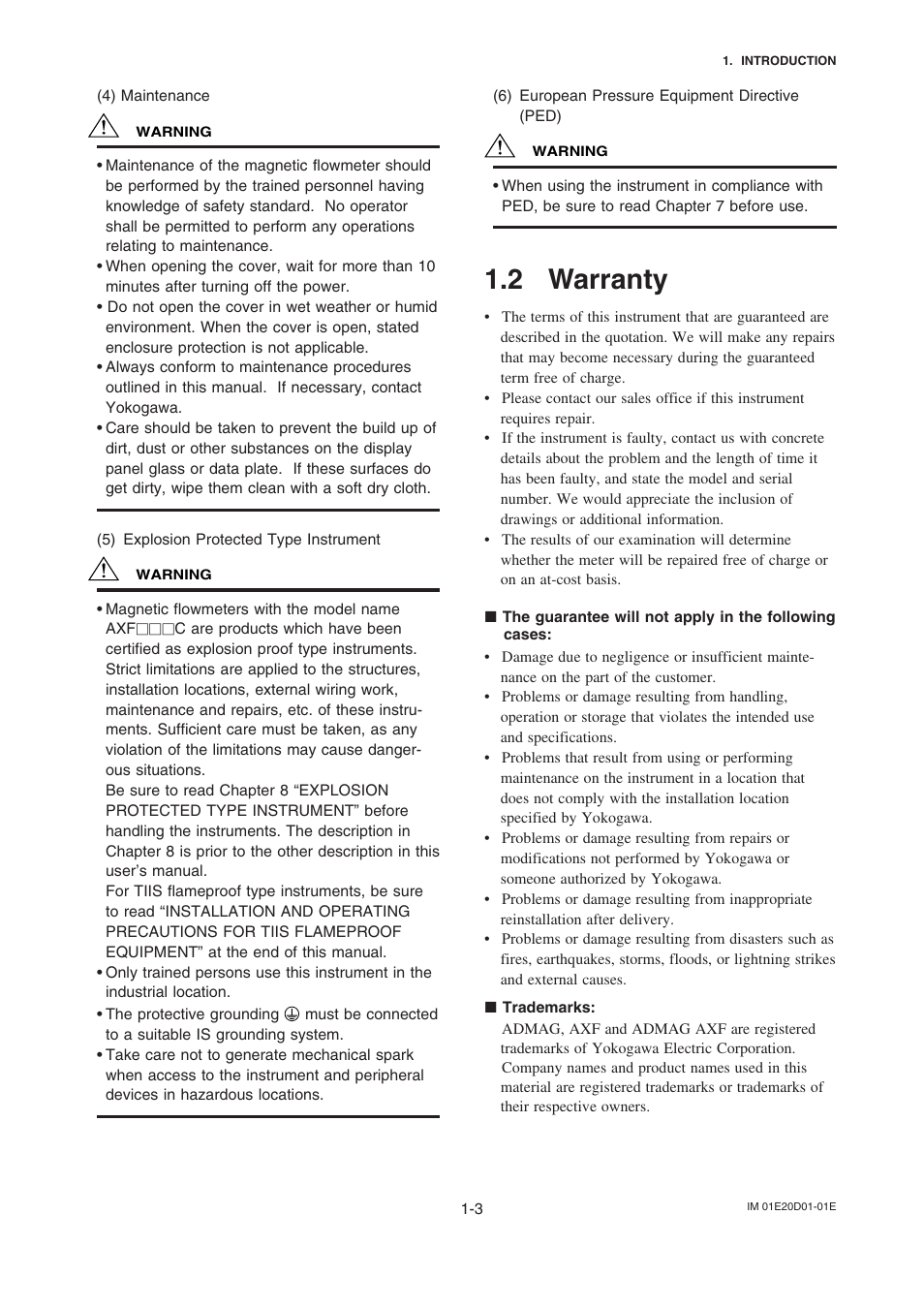 2 warranty | Yokogawa ADMAG AXF User Manual | Page 3 / 13