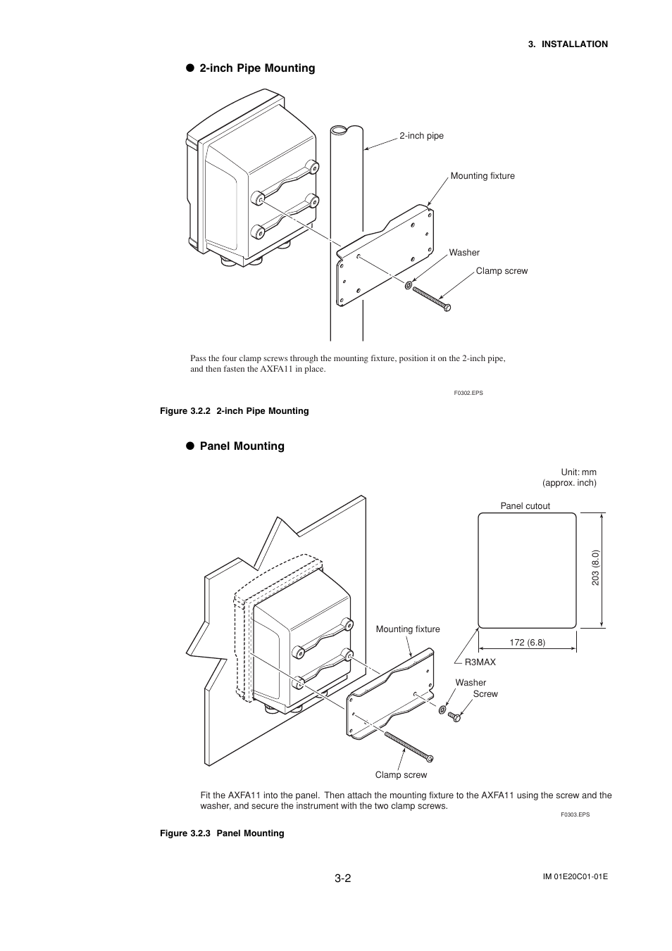 Inch pipe mounting, Panel mounting | Yokogawa ADMAG AXF User Manual | Page 10 / 112