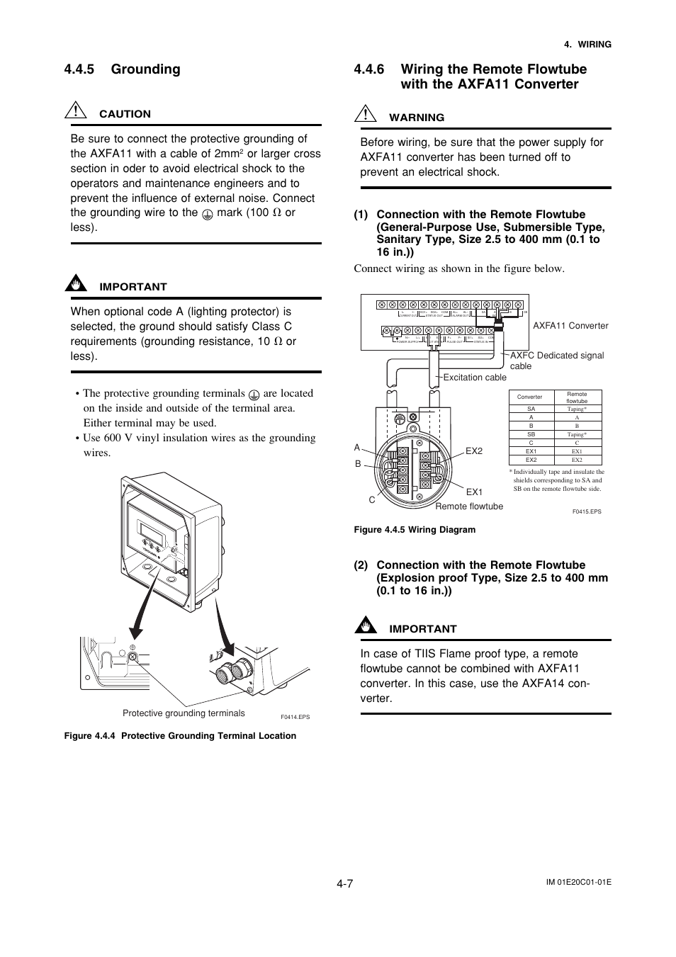 5 grounding, Grounding -7, Caution | Important, Warning | Yokogawa ADMAG AXF User Manual | Page 17 / 112