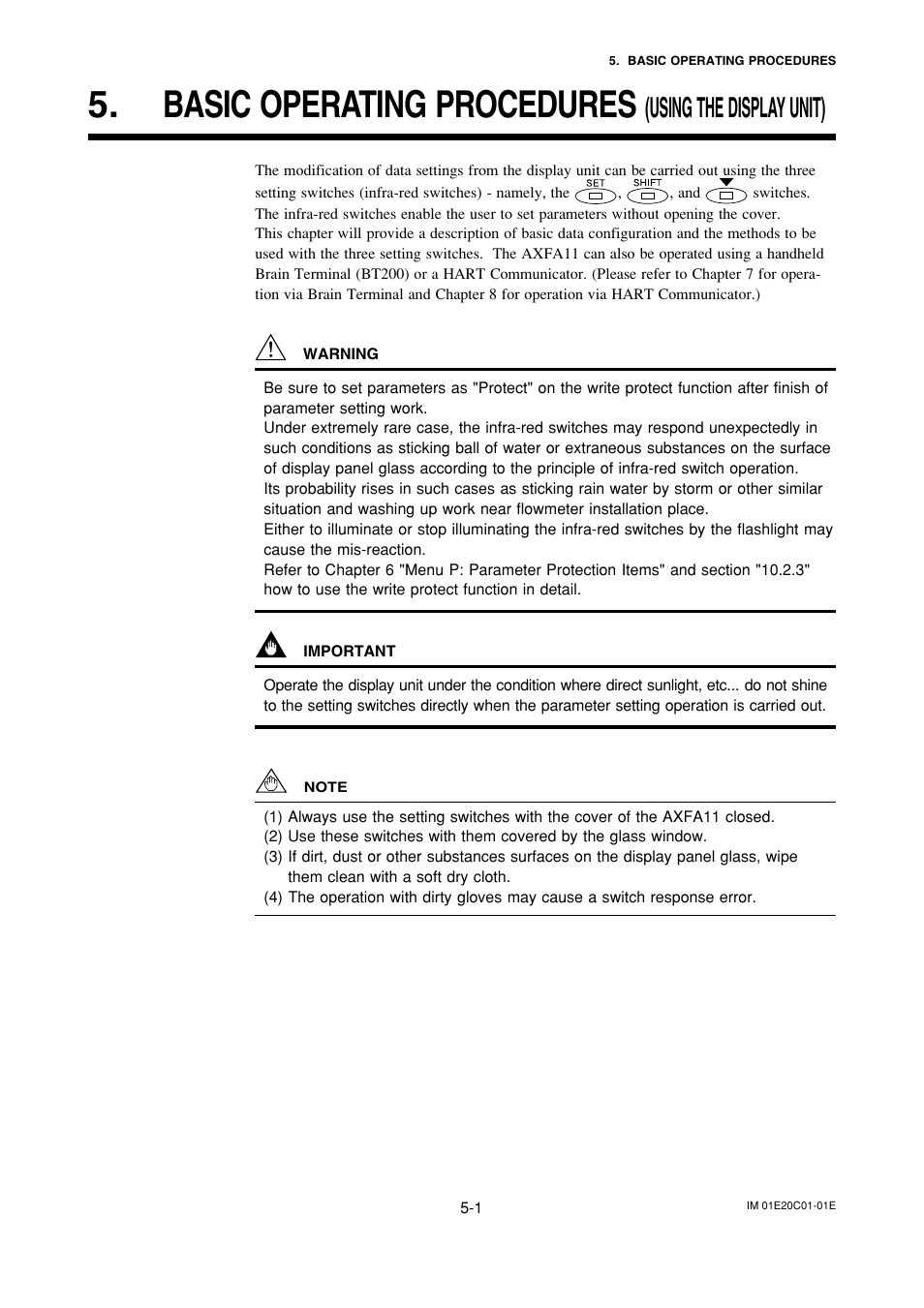 Basic operating procedures, Using the display unit) | Yokogawa ADMAG AXF User Manual | Page 21 / 112