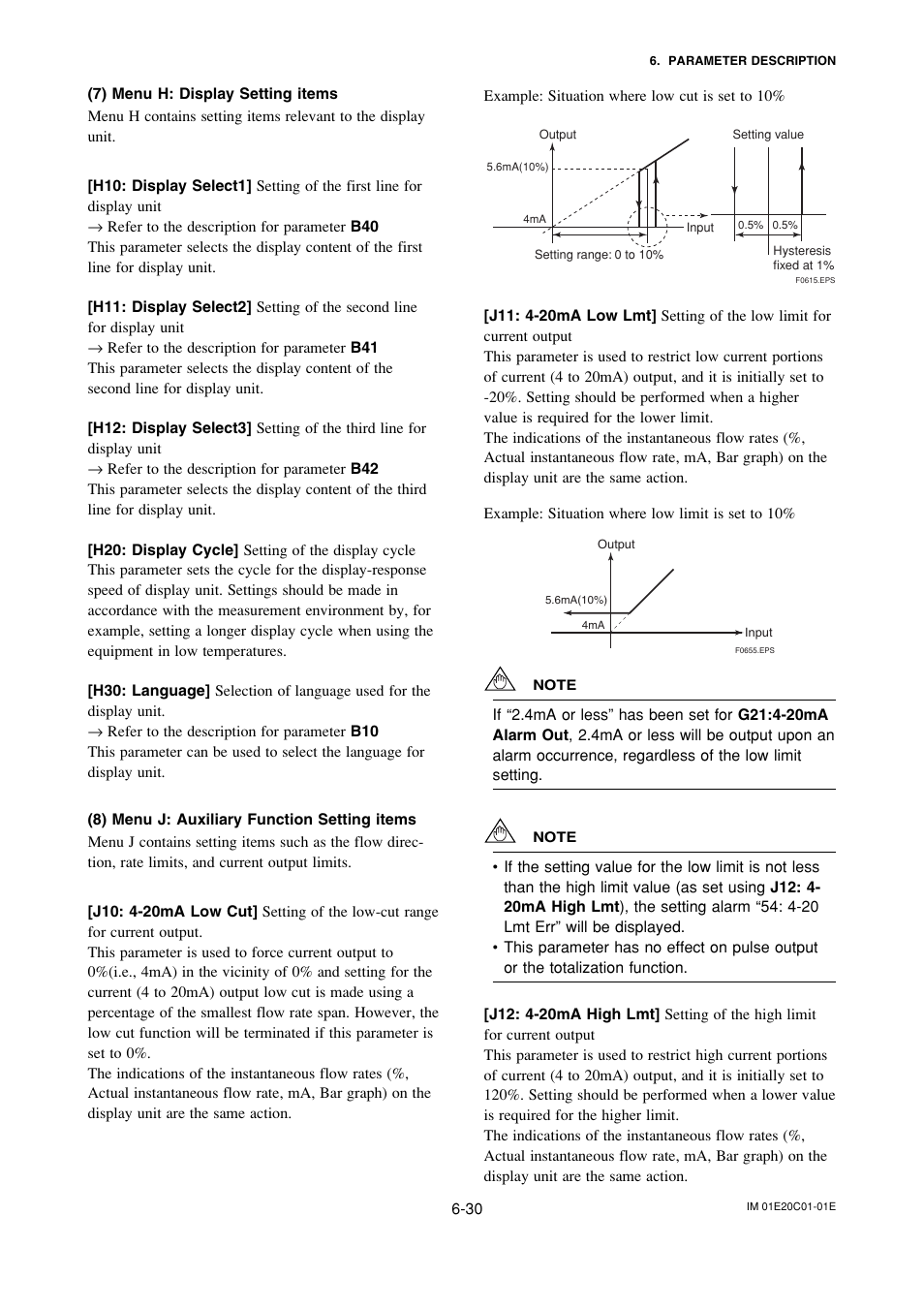 7) menu h: display setting items, 8) menu j: auxiliary function setting items | Yokogawa ADMAG AXF User Manual | Page 59 / 112