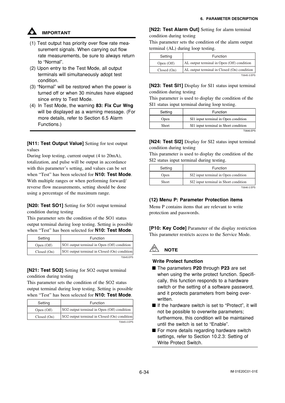 12) menu p: parameter protection items, 12) menu p: parameter protection items -34 | Yokogawa ADMAG AXF User Manual | Page 63 / 112