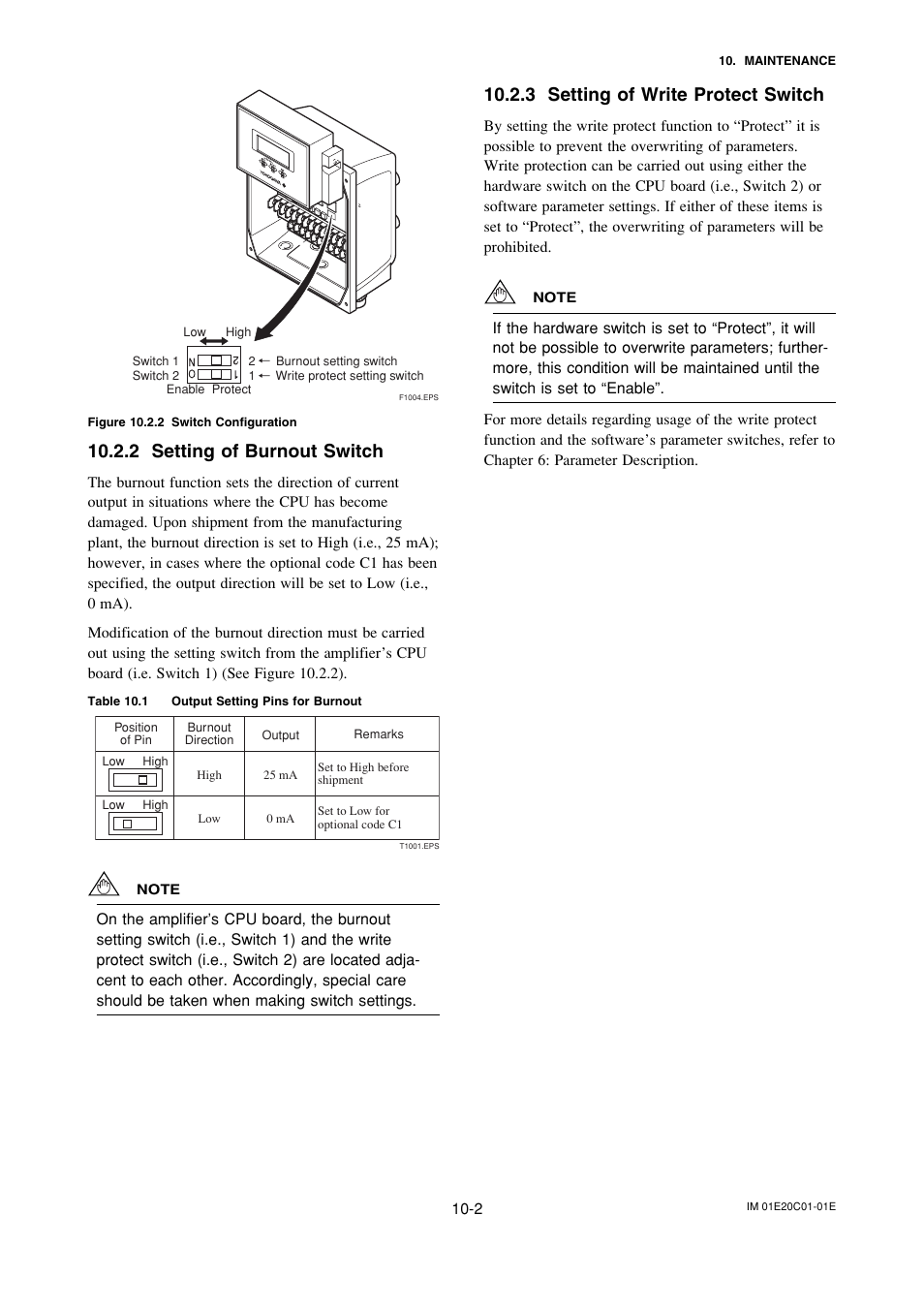 2 setting of burnout switch, 3 setting of write protect switch | Yokogawa ADMAG AXF User Manual | Page 98 / 112