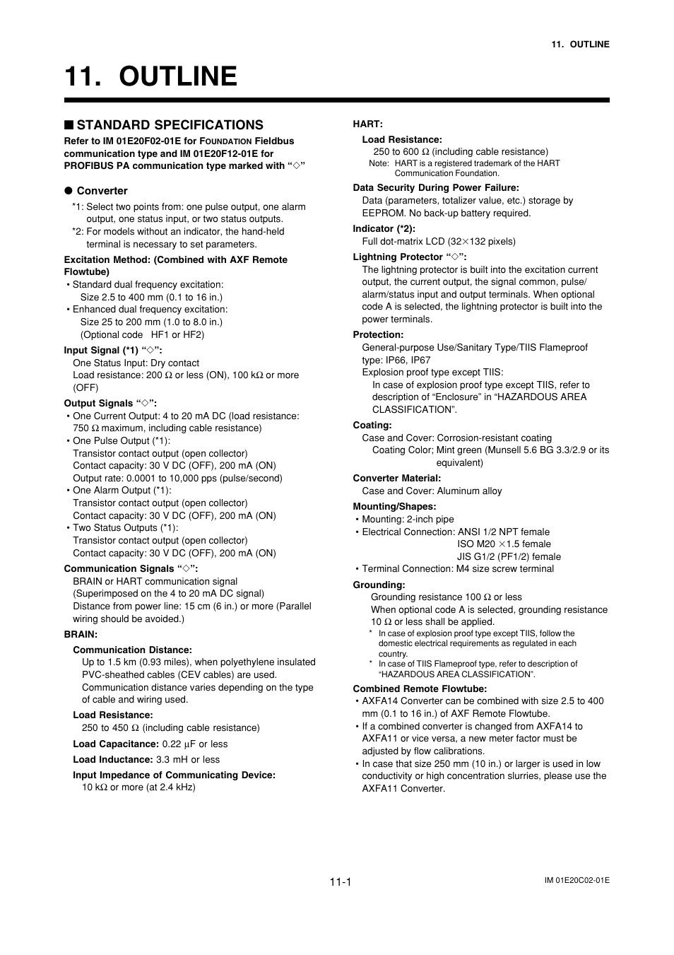 Outline, Outline -1, Standard specifications | Yokogawa AXFA14G/C User Manual | Page 103 / 123