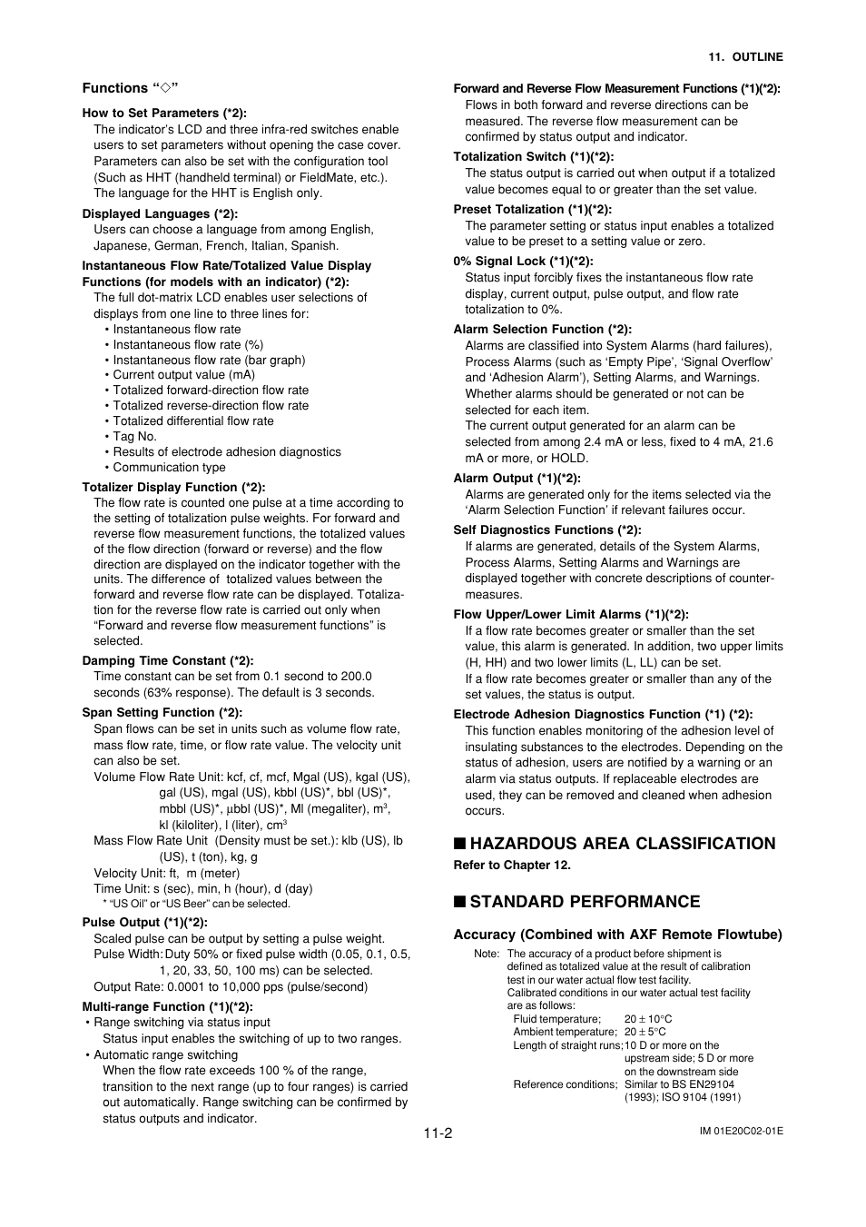 Hazardous area classification, Standard performance | Yokogawa AXFA14G/C User Manual | Page 104 / 123