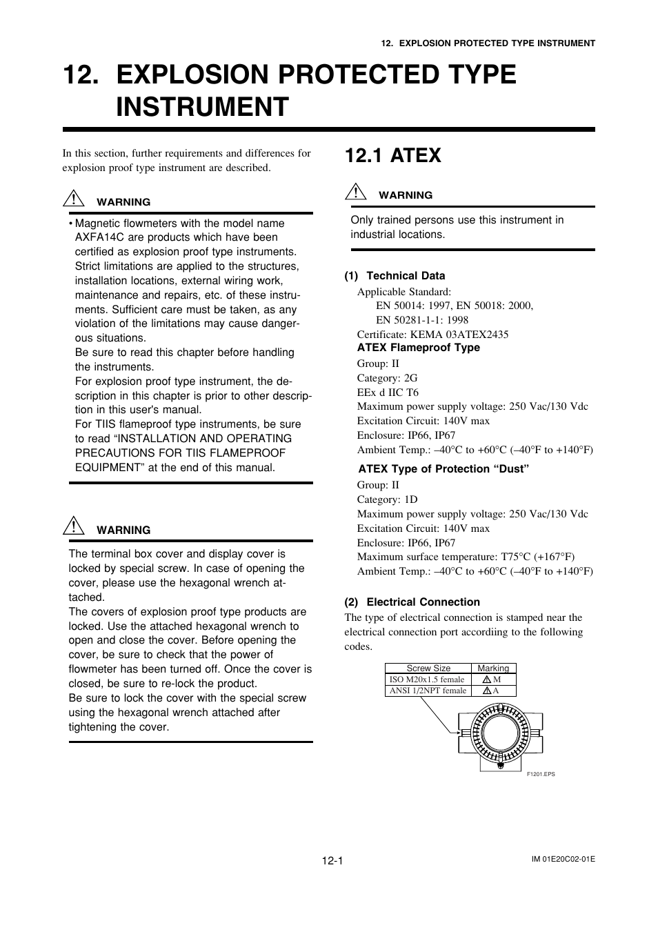 Explosion protected typeinstrument, 1 atex, Explosion protected type instrument -1 | Atex -1, Explosion protected type instrument | Yokogawa AXFA14G/C User Manual | Page 112 / 123
