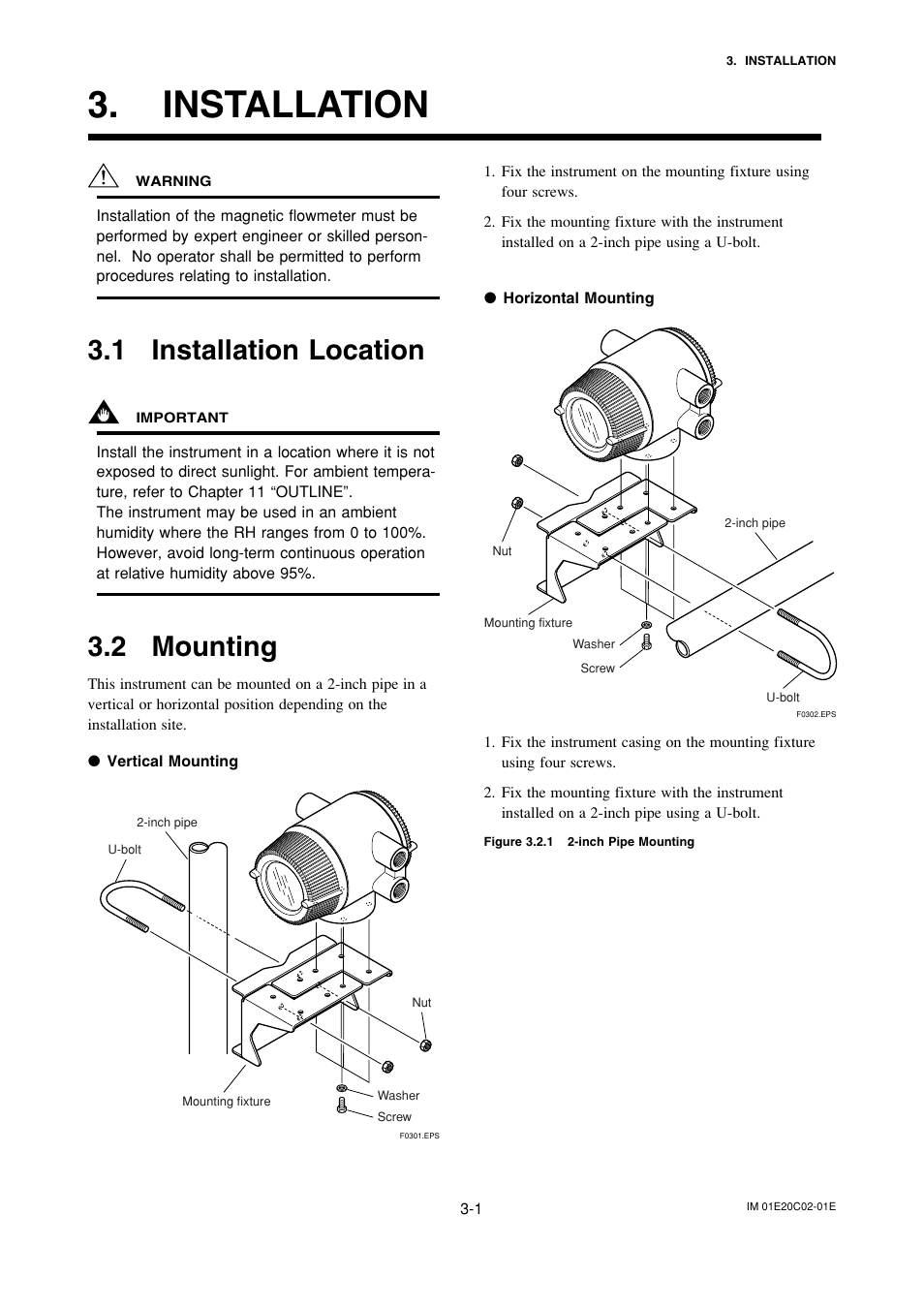 Installation, 1 installation location, 2 mounting | Installation -1, Installation location -1, Mounting -1 | Yokogawa AXFA14G/C User Manual | Page 12 / 123