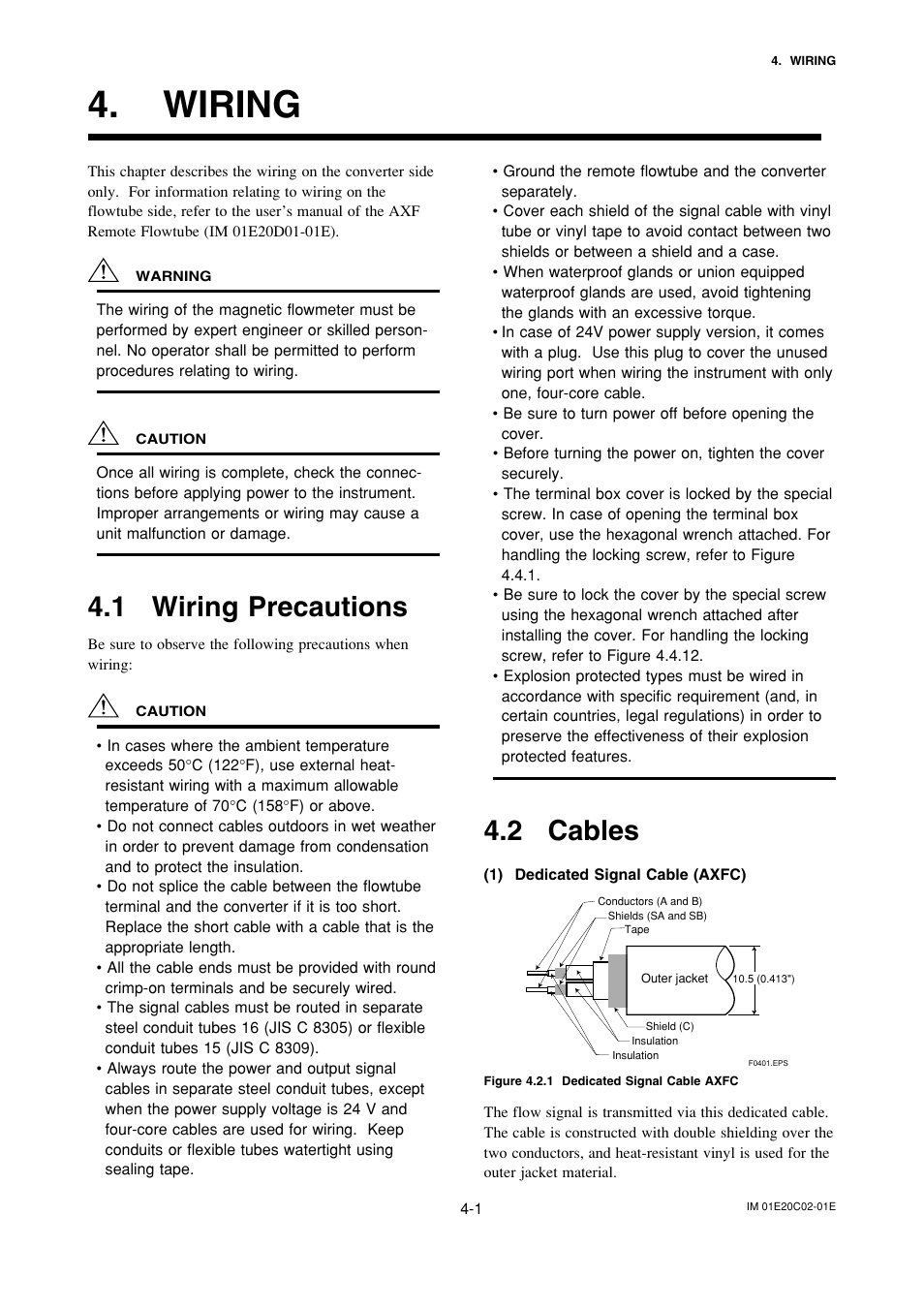 Wiring, 1 wiring precautions, 2 cables | Wiring -1, Wiring precautions -1, Cables -1 | Yokogawa AXFA14G/C User Manual | Page 13 / 123