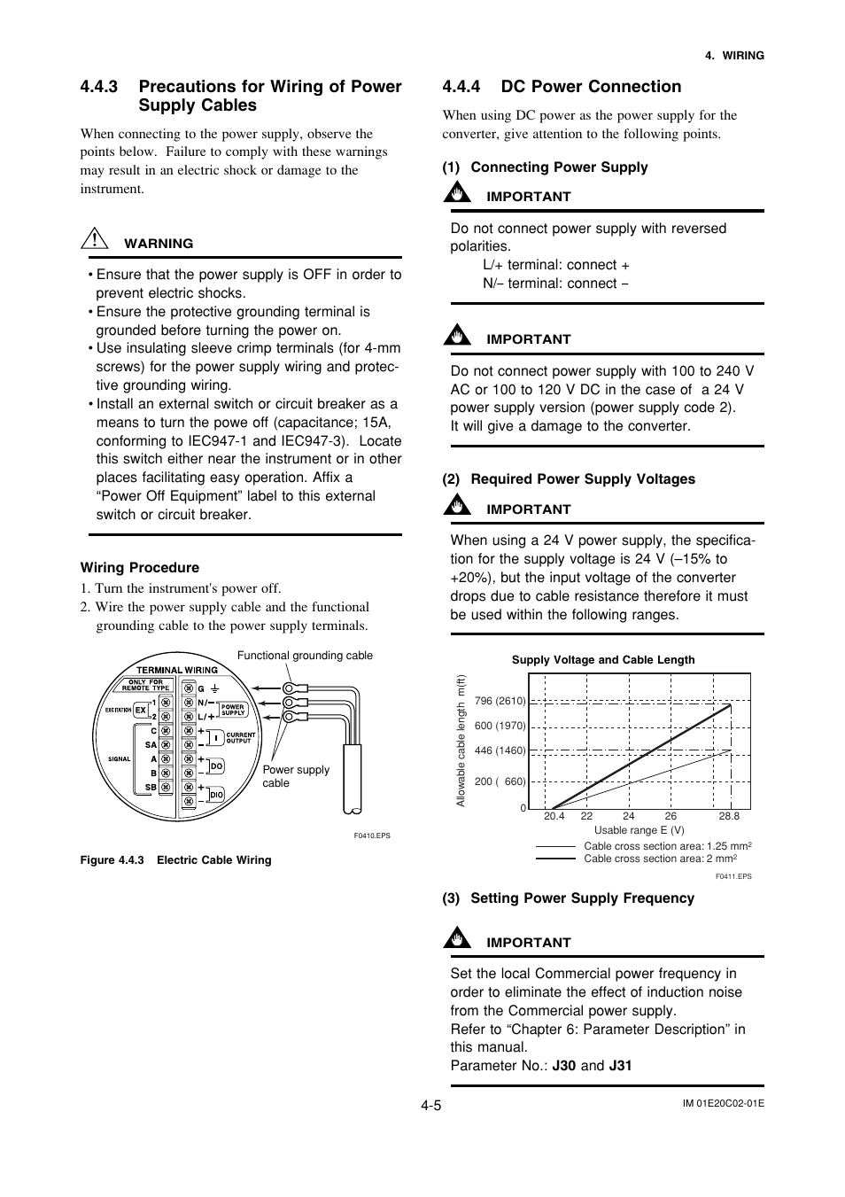 3 precautions for wiring of powersupply cables, 4 dc power connection, Precautions for wiring of power supply cables -5 | Dc power connection -5, 3 precautions for wiring of power supply cables | Yokogawa AXFA14G/C User Manual | Page 17 / 123