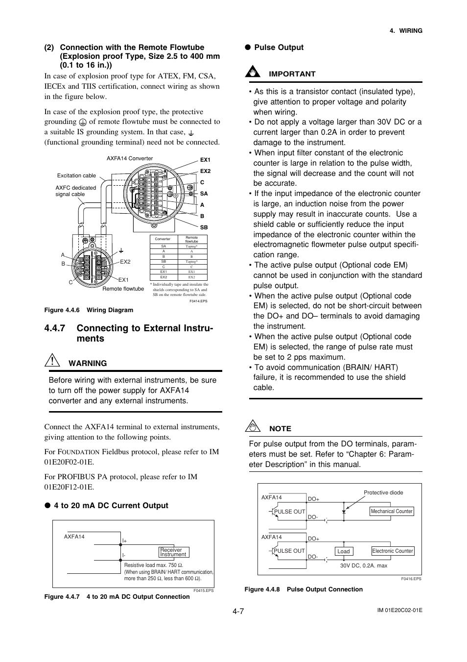 7 connecting to external instruments, Connecting to external instruments -7, 7 connecting to external instru- ments | Pulse output | Yokogawa AXFA14G/C User Manual | Page 19 / 123