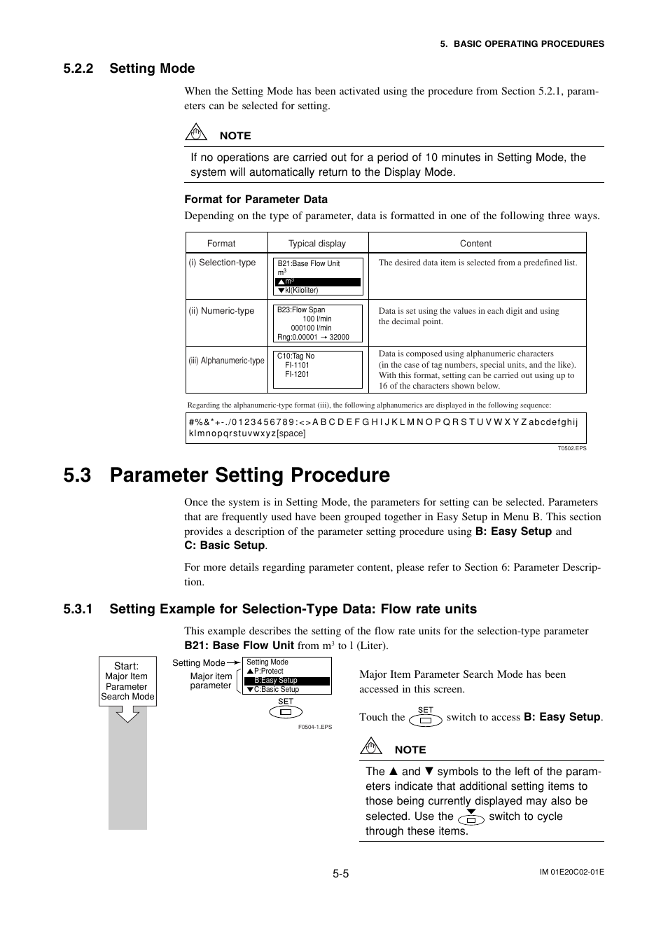 2 setting mode, 3 parameter setting procedure, Setting mode -5 | Parameter setting procedure -5 | Yokogawa AXFA14G/C User Manual | Page 25 / 123