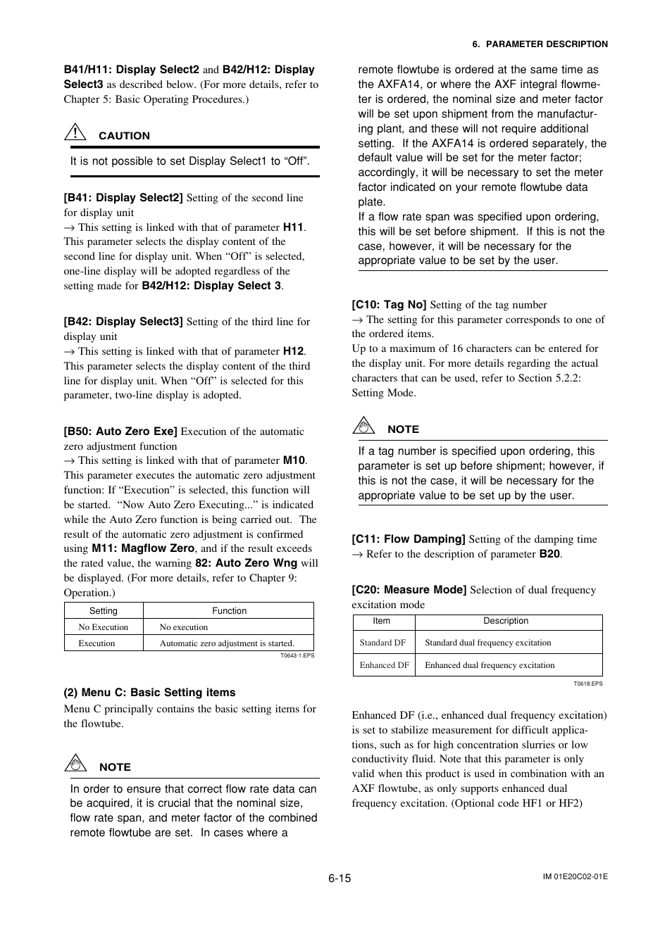 2) menu c: basic setting items, 2) menu c: basic setting items -15 | Yokogawa AXFA14G/C User Manual | Page 44 / 123