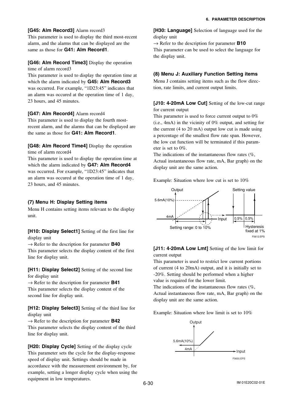 7) menu h: display setting items, 8) menu j: auxiliary function setting items | Yokogawa AXFA14G/C User Manual | Page 59 / 123