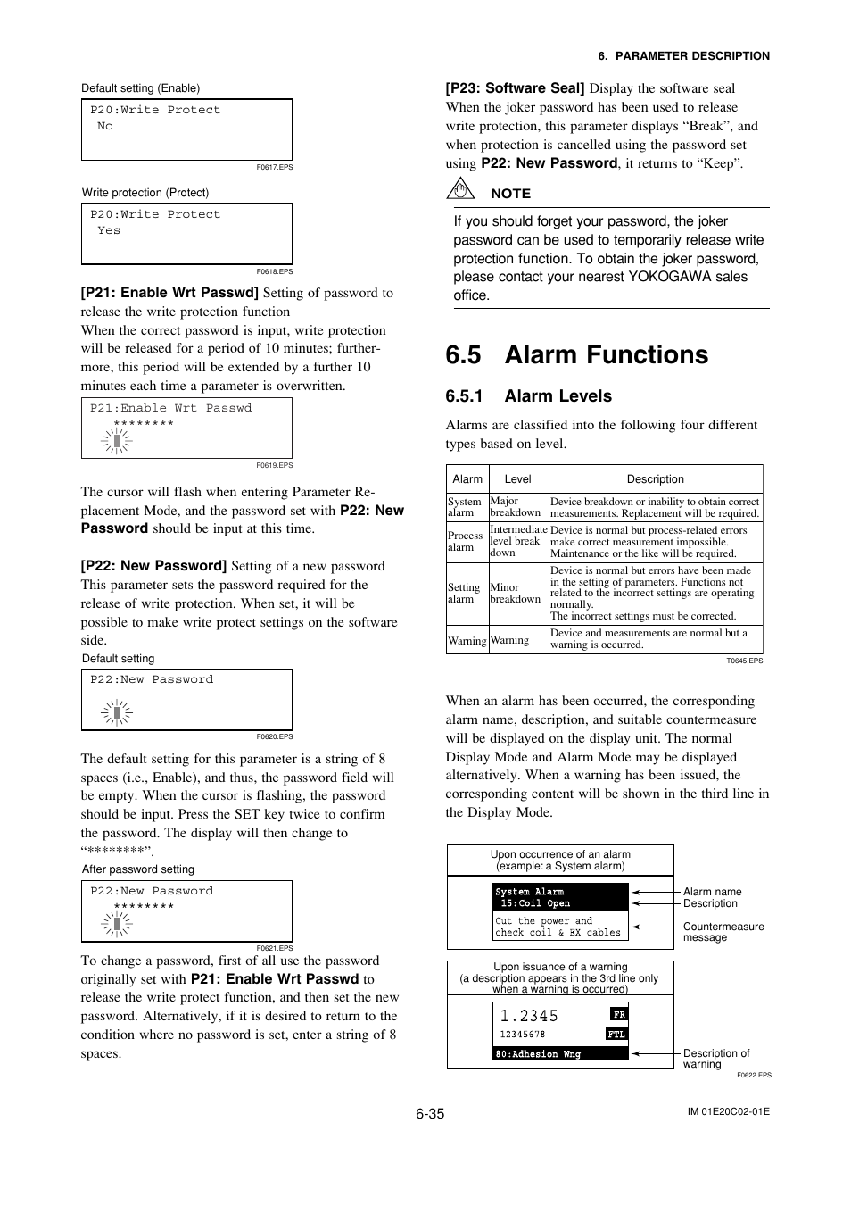 5 alarm functions, 1 alarm levels, Alarm functions -35 | Alarm levels -35 | Yokogawa AXFA14G/C User Manual | Page 64 / 123