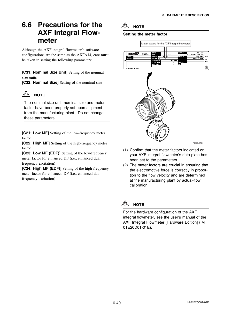 6 precautions for theaxf integral flowmeter, Precautions for the axf integral flowmeter -40, 6 precautions for the axf integral flow- meter | Yokogawa AXFA14G/C User Manual | Page 69 / 123