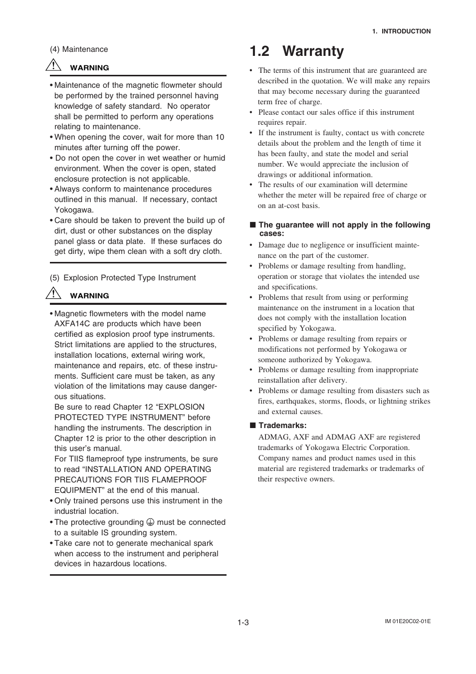 2 warranty | Yokogawa AXFA14G/C User Manual | Page 3 / 18