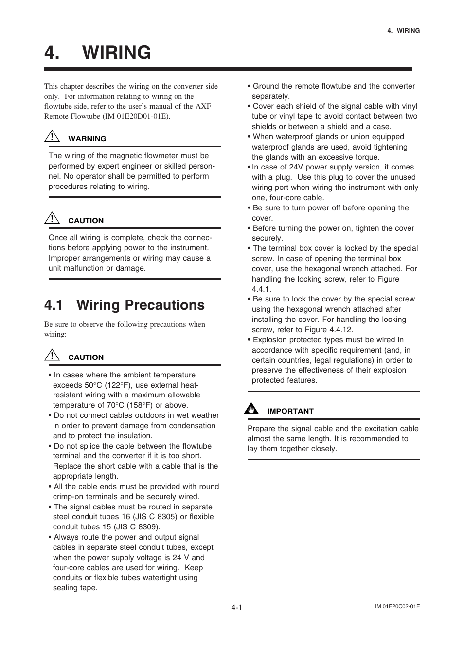 Wiring, 1 wiring precautions | Yokogawa AXFA14G/C User Manual | Page 7 / 18