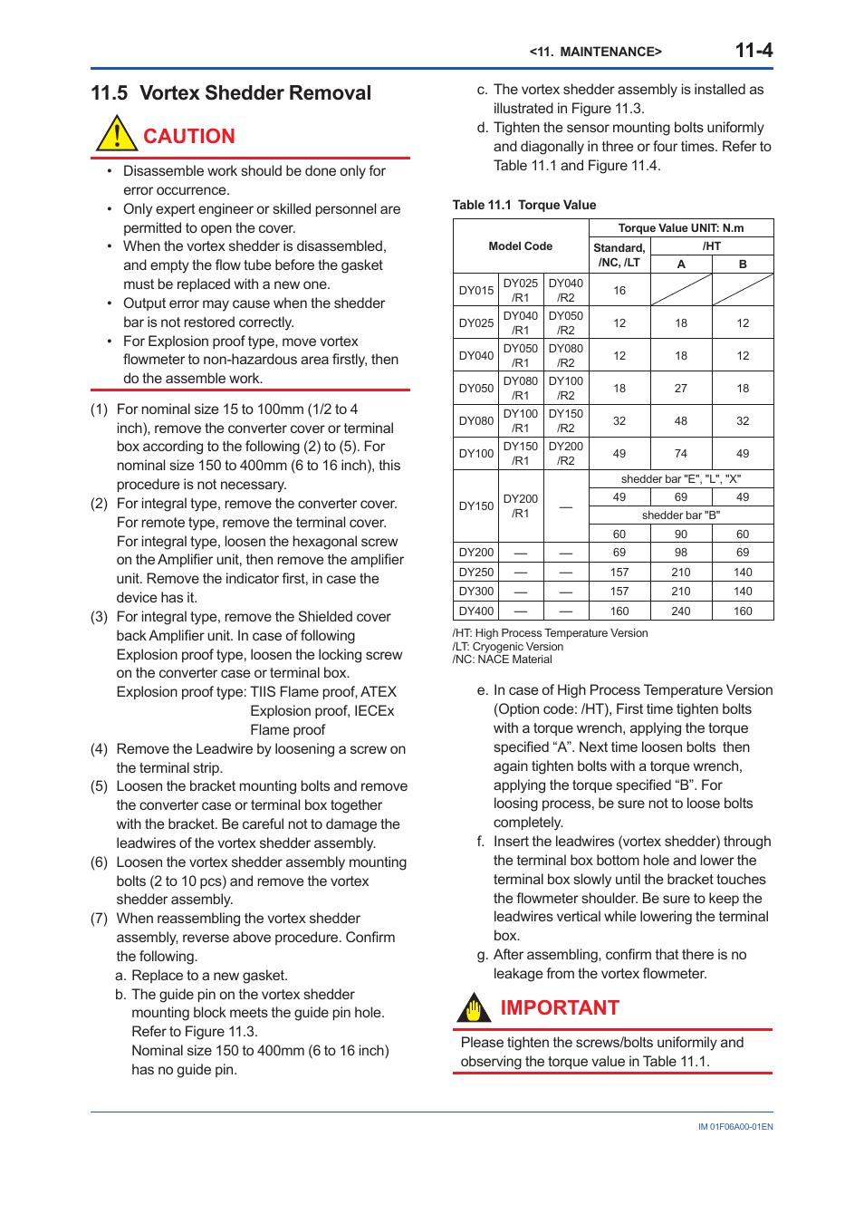 5 vortex shedder removal, Vortex shedder removal -4, 5 vortex shedder removal caution | Important | Yokogawa digitalYEWFLO (DY) User Manual | Page 102 / 173