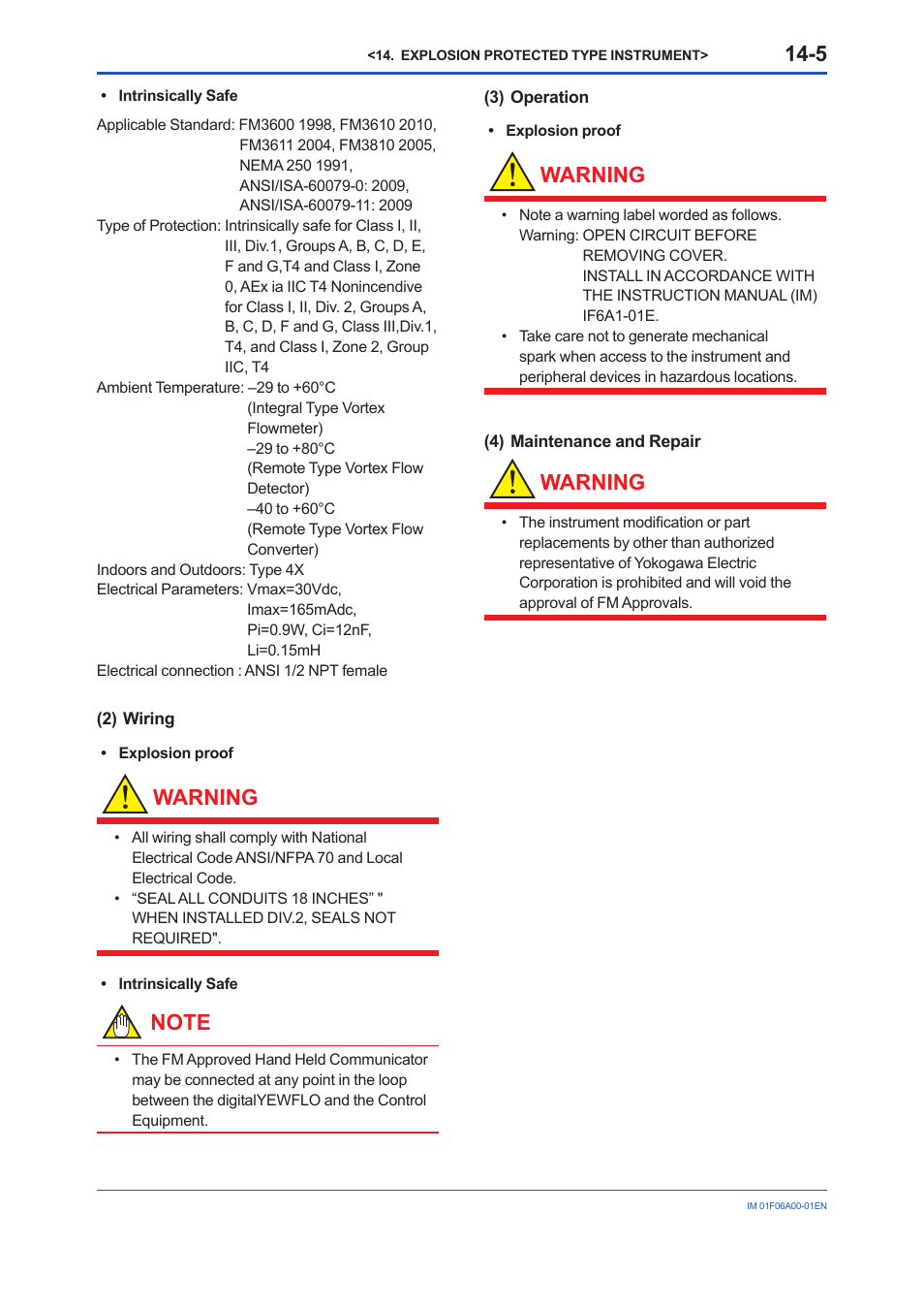 Warning | Yokogawa digitalYEWFLO (DY) User Manual | Page 156 / 173