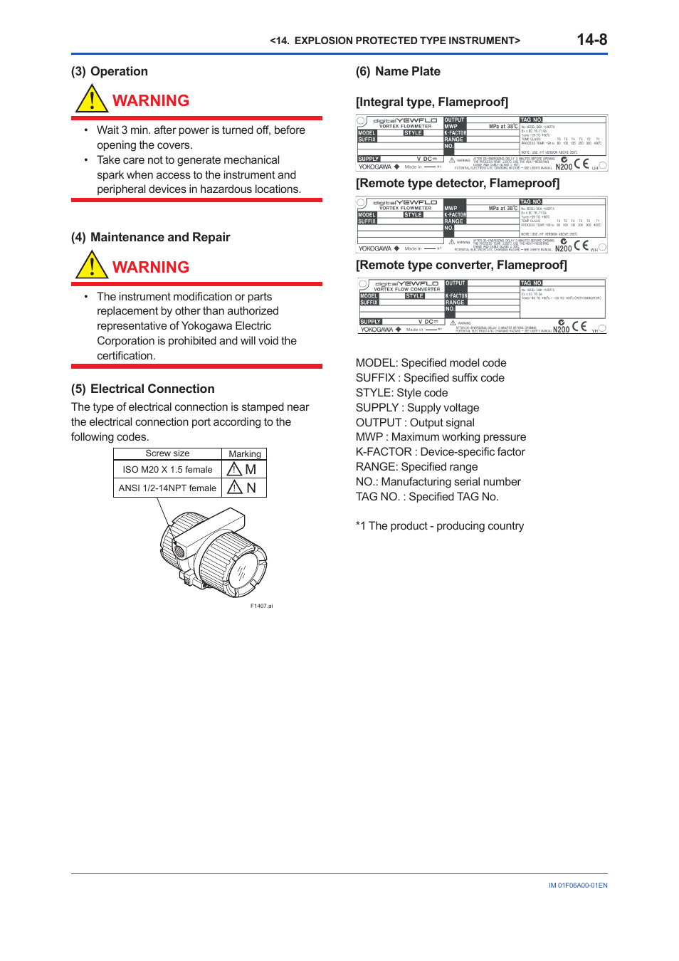 Warning | Yokogawa digitalYEWFLO (DY) User Manual | Page 159 / 173