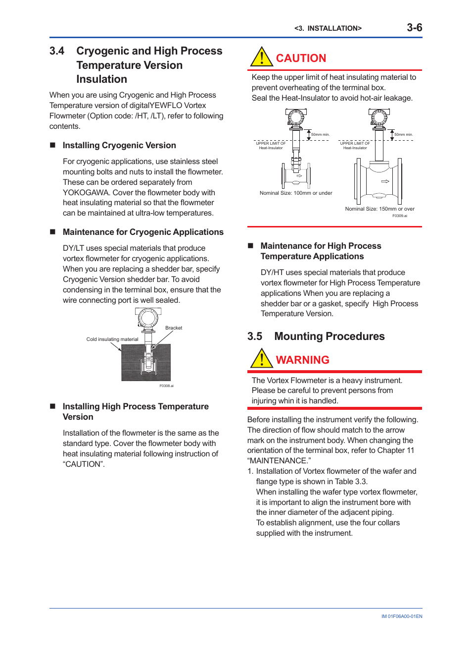 5 mounting procedures, 5 mounting, Procedures | Caution, 5 mounting procedures warning | Yokogawa digitalYEWFLO (DY) User Manual | Page 16 / 173