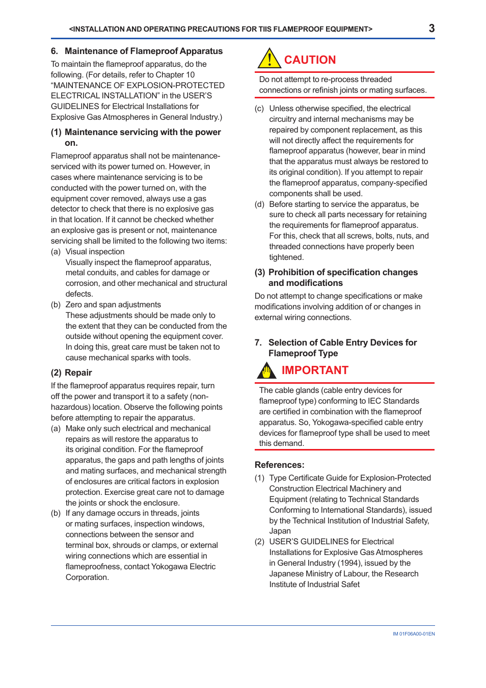 Caution, Important | Yokogawa digitalYEWFLO (DY) User Manual | Page 169 / 173