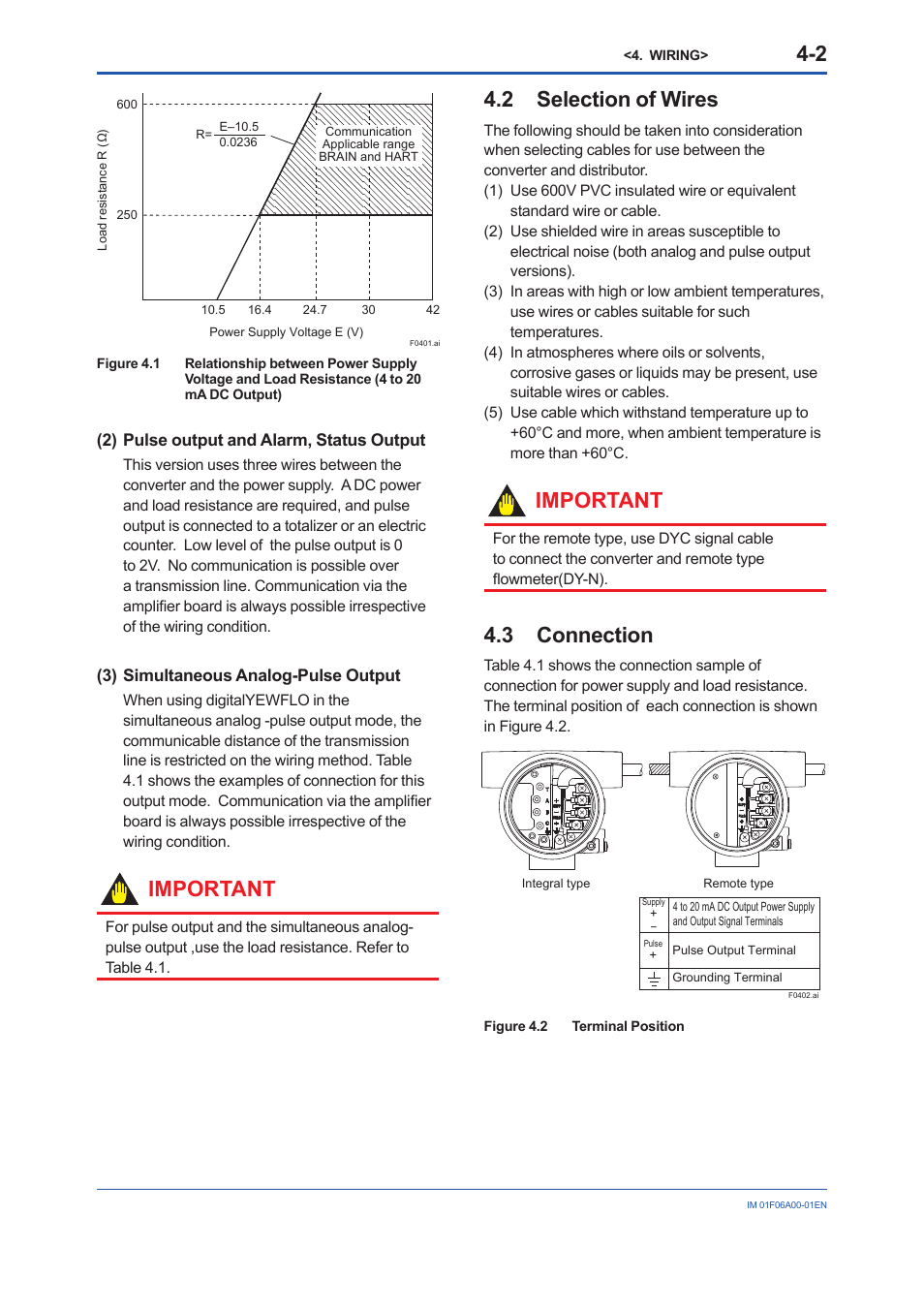 2 selection of wires, 3 connection, Selection of wires -2 | Important | Yokogawa digitalYEWFLO (DY) User Manual | Page 21 / 173