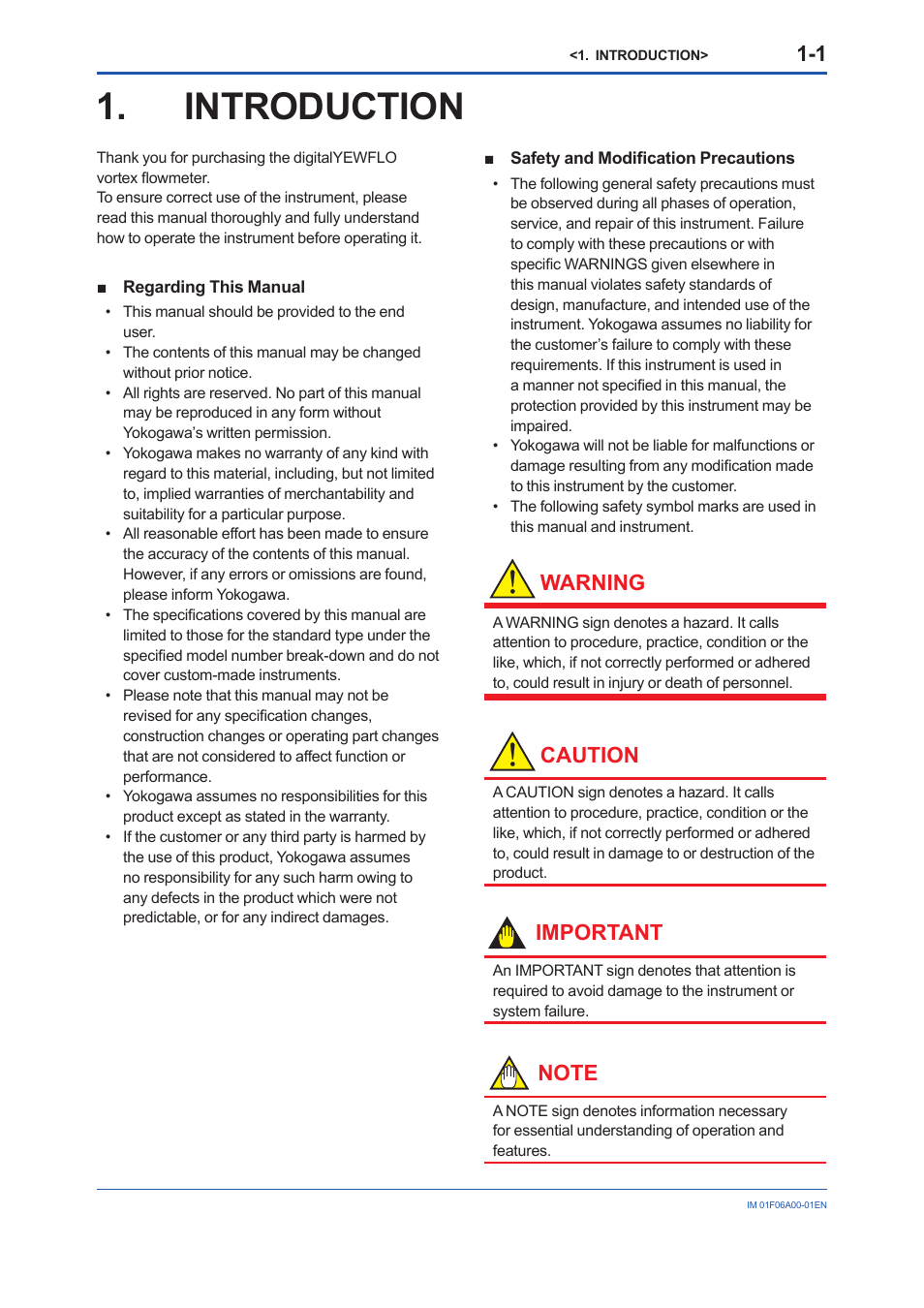 Introduction, Warning, Caution | Important | Yokogawa digitalYEWFLO (DY) User Manual | Page 6 / 173