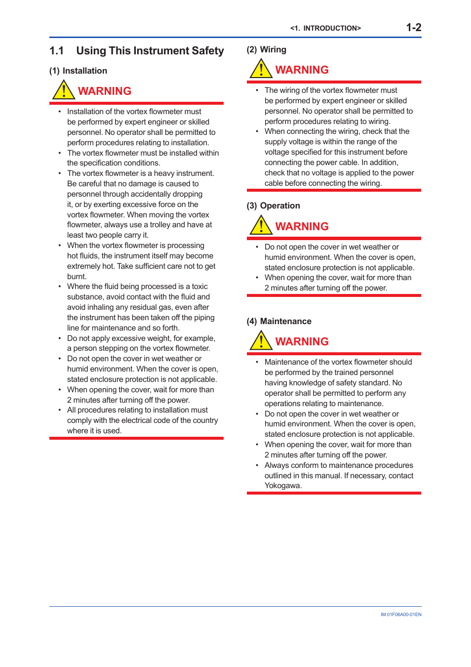 1 using this instrument safety, Using this instrument safety -2, Warning | Yokogawa digitalYEWFLO (DY) User Manual | Page 7 / 173