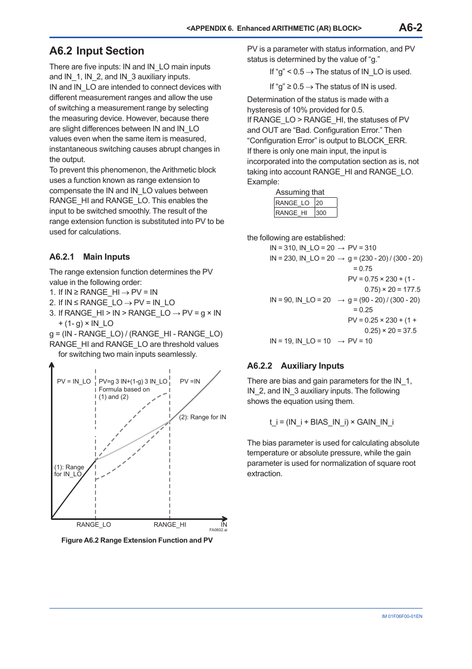 A6.2 input section, A6.2.1 main inputs, A6.2.2 auxiliary inputs | A6.2, Inputs, A6-2, A6.2.2 | Yokogawa digitalYEWFLO (DY-FF) User Manual | Page 109 / 168