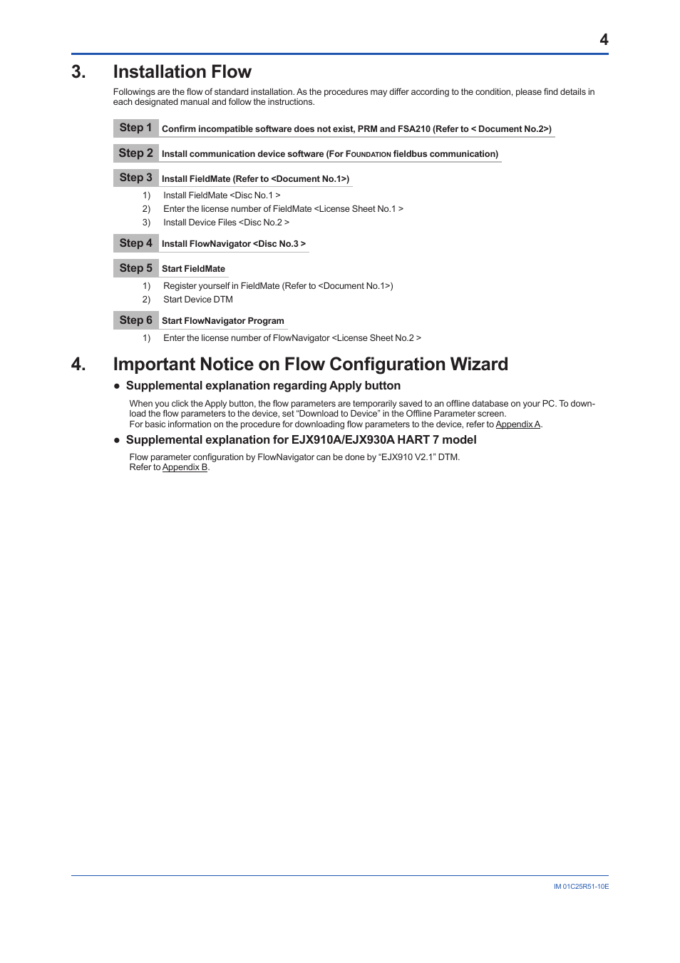 Installation flow, Important notice on flow configuration wizard | Yokogawa FlowNavigator Software User Manual | Page 4 / 16
