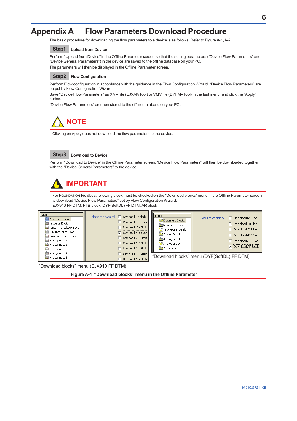 Appendix a flow parameters download procedure, Important | Yokogawa FlowNavigator Software User Manual | Page 6 / 7