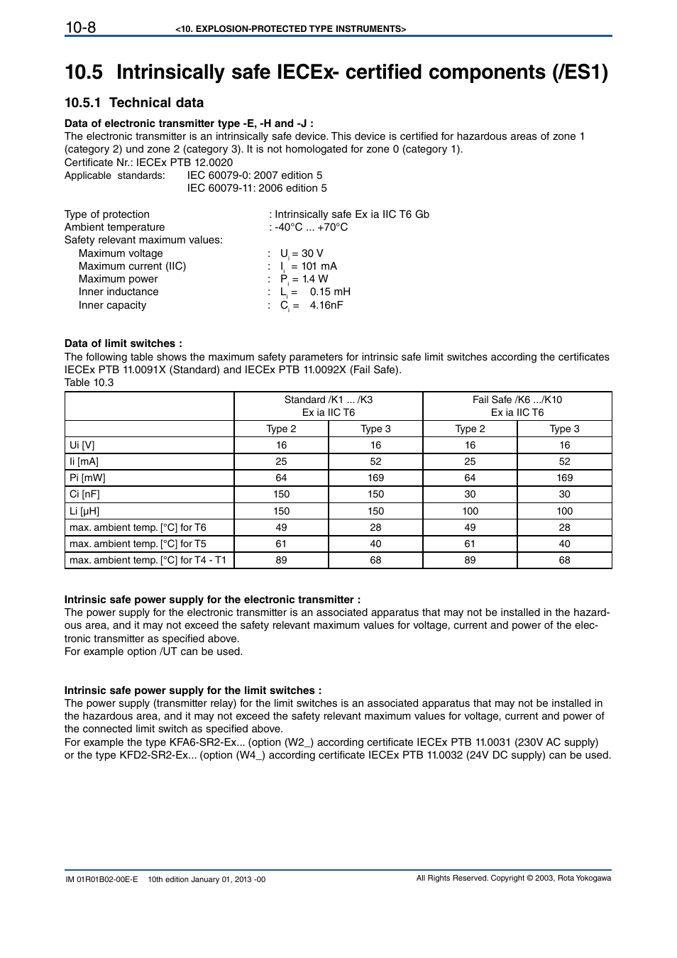 1 technical data, 1 technical data -8 | Yokogawa RAMC User Manual | Page 100 / 136