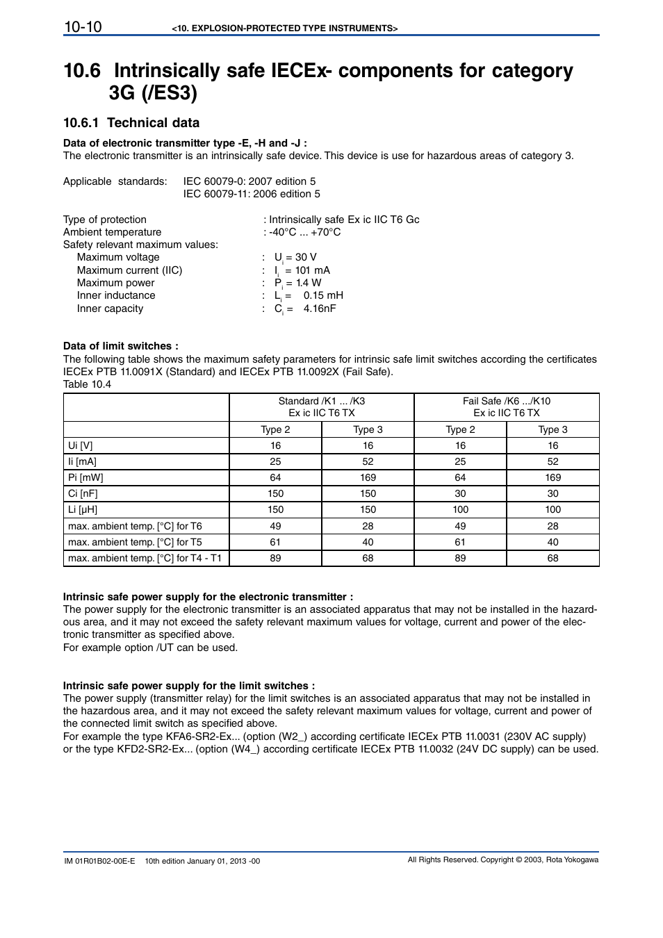 1 technical data, 1 technical data -10 | Yokogawa RAMC User Manual | Page 102 / 136