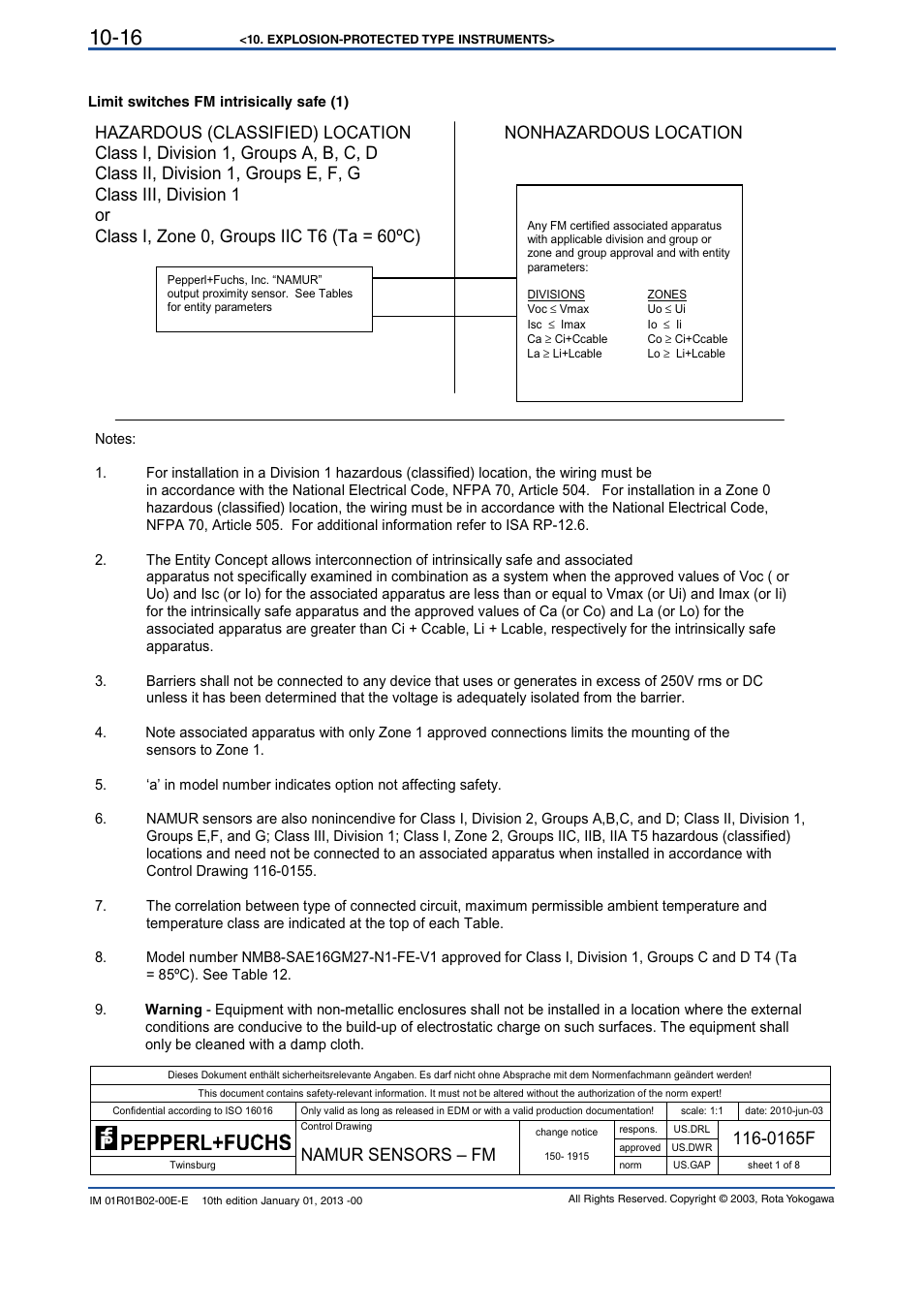 0165f, Namur sensors – fm | Yokogawa RAMC User Manual | Page 108 / 136