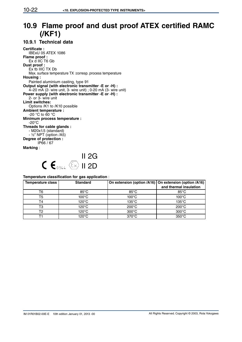 1 technical data, 1 technical data -22, Ii 2g ii 2d | Yokogawa RAMC User Manual | Page 114 / 136