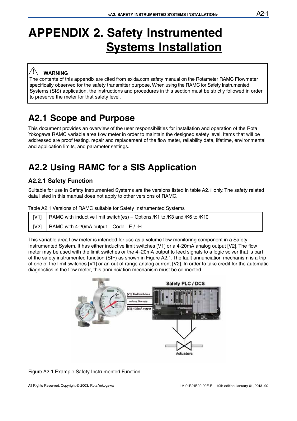 A2.1 scope and purpose, A2.2 using ramc for a sis application, A2.2.1 safety function | Yokogawa RAMC User Manual | Page 129 / 136