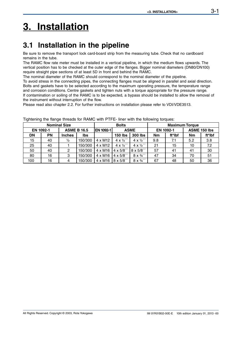 Installation, 1 installation in the pipeline, Installation -1 | 1 installation in the pipeline -1 | Yokogawa RAMC User Manual | Page 17 / 136