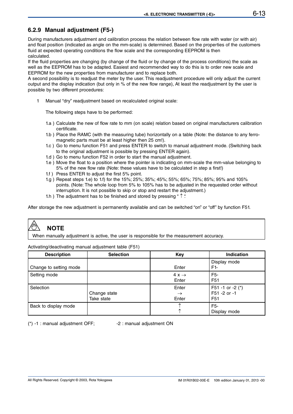 9 manual adjustment (f5-), 9 manual adjustment (f5-) -13 | Yokogawa RAMC User Manual | Page 39 / 136