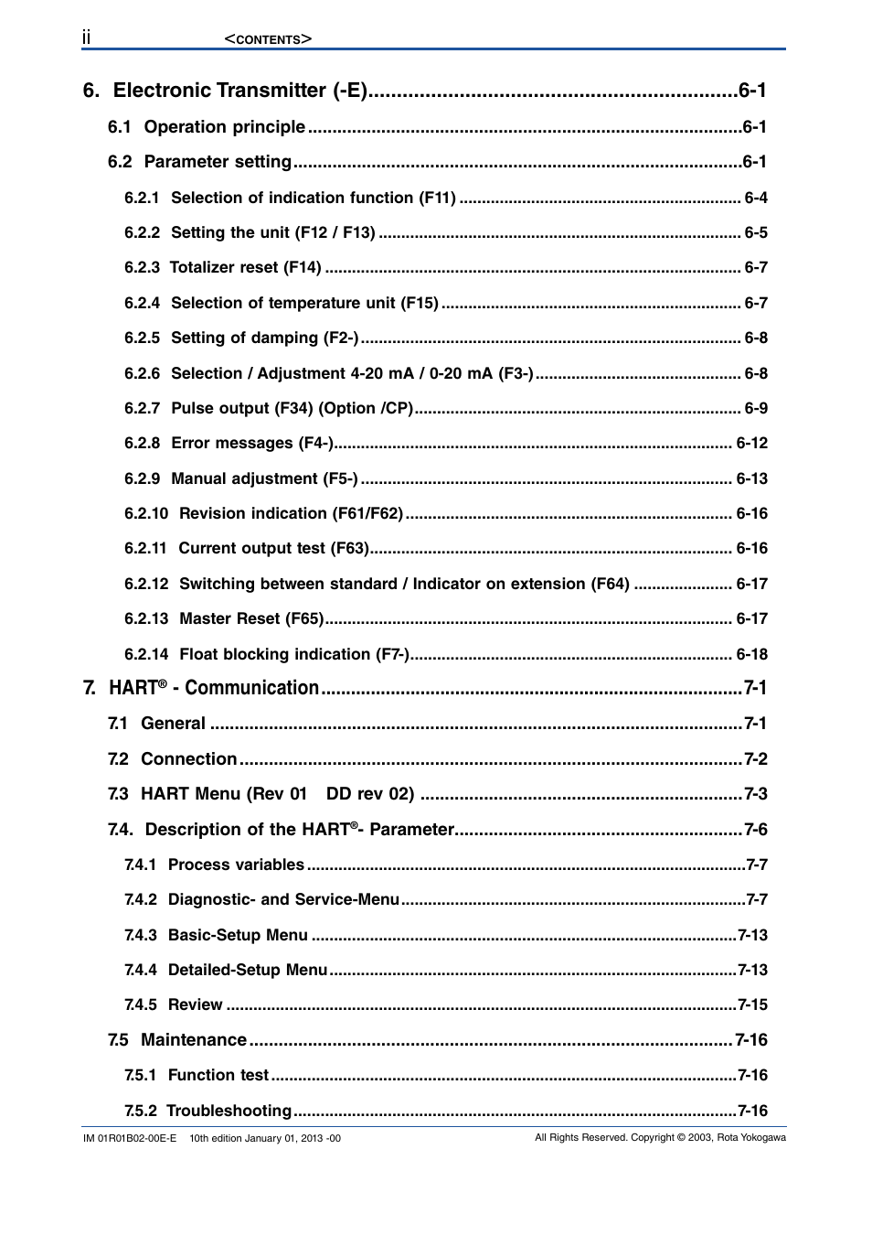 Electronic transmitter (-e) -1, Hart, Communication -1 | Yokogawa RAMC User Manual | Page 4 / 136