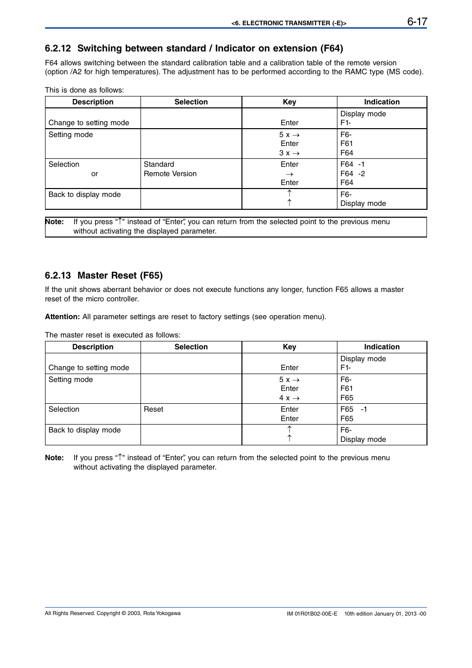 13 master reset (f65), 13 master reset (f65) -17 | Yokogawa RAMC User Manual | Page 43 / 136
